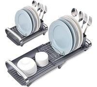 Dish Drainer Rack, Small Dish Drainer, Expandable Dish Rack With Removable Cutlery Holder, Anti Rust Small Drying Rack for Sink, Compact Draining Board Rack For Kitchen Counter, Grey