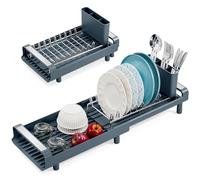 Dish Drainer Rack, Small Dish Drainer, Expandable Dish Rack With Removable Cutlery Holder, Anti Rust Small Drying Rack for Sink, Compact Draining Board Rack For Kitchen Counter, Matte Green