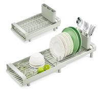 Dish Drainer Rack, Small Dish Drainer, Expandable Dish Rack With Removable Cutlery Holder, Anti Rust Small Drying Rack for Sink, Compact Draining Board Rack For Kitchen Counter, Off-white