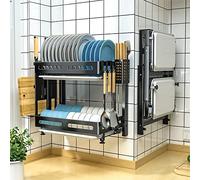 Dish Drainer Rack, Wall Mounted Dish Drying Rack With Drip Tray Multicolor 42.5x26.5x(42-55.5) cm(Black,42.5X26.5X42cm)