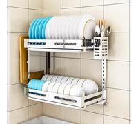 Dish Drainer Rack, Wall Mounted Dish Drying Rack With Drip Tray Multicolor 42.5x26.5x(42-55.5) cm(Silver,42.5X26.5X42cm)