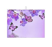 Dish Drying Mat 18 x 24 in for Kitchen Purple Butterfly Print Dishes Pad Absorbent Dish Drainer Rack Mats Kitchen Accessories