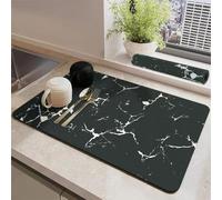 Dish Drying Mat, 2pcs Draining Board Mats Coffee Machine Mat 2 Size Kitchen Super Absorbent Draining Mat, Anti-Slip Counter Protector Sink Drainer Mat Spill Mat for Dish Coffee Bar Worktop (Black, 2)