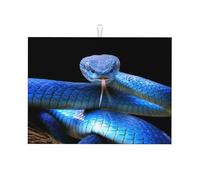 Dish Drying Mat Blue Viper Snake Print Drying Pad Easy to Clean Non-Slip Sink Mats, for Coffee Shops, Washing Up, Kitchen Counter, 46x61cm