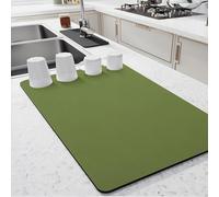 Dish Drying Mat Coffee Mat, Super Absorbent Drying Mat, Hide Stain Rubber Backed Absorbent Dish Mat for Kitchen Counter Coffee Machine, 12"x16", Green