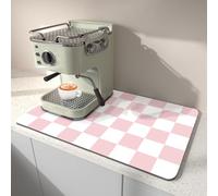 Dish Drying Mat for Kitchen, 40 x 45CM Coffee Bar Mats for Countertop Fit Under Coffee Maker, Checkered Drying Mat, Hide Stain Rubber Backed Espresso Machine Absorbent Drying Pad, Pink & White