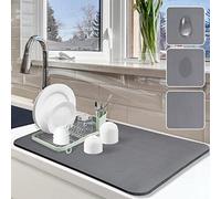 Dish Drying Mat for Kitchen Counter, 16"x24" Dish Drying Pad with Non-Slip Rubber Backed, Hide Stain Anti Absorbent for Kitchen Counter, Drying Mat for Coffee Machine Dish Rack (Grey)