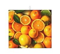 Dish Drying Mat for Kitchen Counter 16x18 Inch Microfiber Dish Drying Pad Oranges and lemons Absorbent Large Dishes Drainer Mats for Kitchen Countertops Sinks Draining Racks