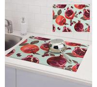 Dish Drying Mat for Kitchen Counter 18x24 Inch Absorbent Microfiber Dish Drying Pad Pomegranate Pattern Large Dishes Drainer Mats for Kitchen Countertops Sinks Draining Racks
