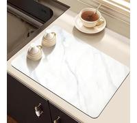 Dish Drying Mat for Kitchen Counter, 24"x16" Super Absorbent Hide Stain Dish Drying Pad with Non-Slip Rubber Backed, Quick Drying Mat for Coffee Machine Dish Rack（Whtie Marble）