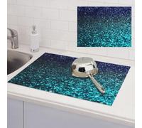 Dish Drying Mat for Kitchen Counter Absorbent Dish Draining Mat Heat Resistant Drying Pad for Table Protector Dishes Pad Teal Glitter Kitchen Drying Mat 18x24 inch
