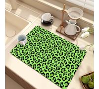 Dish Drying Mat for Kitchen Counter,Colorful Leopard Print Pad,Non-Slip Rubber Backed Draining Mat for Coffee Machine ,Washing Machine Dustproof Top Pad,Pet Rug (Green 2,40*60 cm)