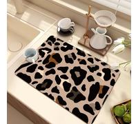 Dish Drying Mat for Kitchen Counter,Colorful Leopard Print Pad,Non-Slip Rubber Backed Draining Mat for Coffee Machine ,Washing Machine Dustproof Top Pad,Pet Rug (Brown 1,50*80 cm)