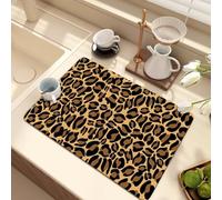 Dish Drying Mat for Kitchen Counter,Colorful Leopard Print Pad,Non-Slip Rubber Backed Draining Mat for Coffee Machine ,Washing Machine Dustproof Top Pad,Pet Rug (Brown 2,30*40 cm)