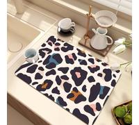 Dish Drying Mat for Kitchen Counter,Colorful Leopard Print Pad,Non-Slip Rubber Backed Draining Mat for Coffee Machine ,Washing Machine Dustproof Top Pad,Pet Rug (Beige,30*40 cm)