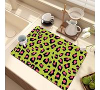 Dish Drying Mat for Kitchen Counter,Colorful Leopard Print Pad,Non-Slip Rubber Backed Draining Mat for Coffee Machine ,Washing Machine Dustproof Top Pad,Pet Rug (Green 1,50*60 cm)