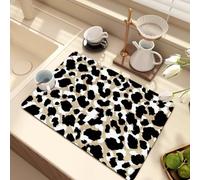 Dish Drying Mat for Kitchen Counter,Colorful Leopard Print Pad,Non-Slip Rubber Backed Draining Mat for Coffee Machine ,Washing Machine Dustproof Top Pad,Pet Rug (Black,30*40 cm)