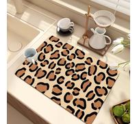 Dish Drying Mat for Kitchen Counter,Colorful Leopard Print Pad,Non-Slip Rubber Backed Draining Mat for Coffee Machine ,Washing Machine Dustproof Top Pad,Pet Rug (Khaki,50*60 cm)