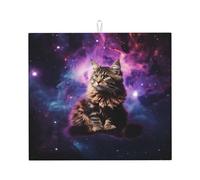 Dish Drying Mat for Kitchen Counter Large Super Absorbent Dish Drying Pad Cat Sitting Inside Nebula Microfiber Dishes Drainer Mats Non-Slip Kitchen Drying Mat for Sinks Coffee Maker 46 x 41 cm