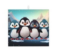 Dish Drying Mat for Kitchen Counter Large Super Absorbent Dish Drying Pad Five Cute Penguins Microfiber Dishes Drainer Mats Non-Slip Kitchen Drying Mat for Sinks Coffee Maker 46 x 41 cm