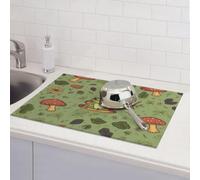 Dish Drying Mat for Kitchen Counter Large Super Absorbent Dish Drying Pad Frogs and Mushrooms Microfiber Dishes Drainer Mats Non-Slip Kitchen Drying Mat for Sinks Coffee Maker 61 x 46 cm