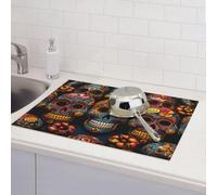 Dish Drying Mat for Kitchen Counter Microfiber Super Absorbent Non-Slip Drying Mats Large Dish Draining Mat Kitchen Counter Quick Dry Pad Colorful Sugar Skulls Dish Rack Pad 18" x 24"