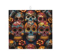 Dish Drying Mat for Kitchen Counter Microfiber Super Absorbent Non-Slip Drying Mats Large Dish Draining Mat Kitchen Counter Quick Dry Pad Colorful Sugar Skulls Dish Rack Pad 18" x 16"