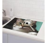 Dish Drying Mat for Kitchen Counter Microfiber Super Absorbent Non-Slip Drying Mats Large Dish Draining Mat Kitchen Counter Quick Dry Pad A curious cat Dish Rack Pad 18" x 24"