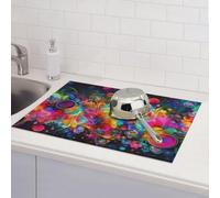 Dish Drying Mat for Kitchen Counter Microfiber Super Absorbent Non-Slip Drying Mats Large Dish Draining Mat Kitchen Counter Quick Dry Pad Bright Beautiful Colorful Art Dish Rack Pad 18" x 24"