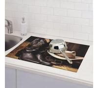 Dish Drying Mat for Kitchen Counter Microfiber Super Absorbent Non-Slip Drying Mats Large Dish Draining Mat Kitchen Counter Quick Dry Pad Cowboy Black Hat Western Boots Dish Rack Pad 18" x 24"