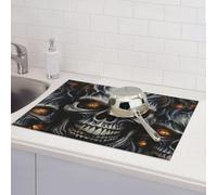 Dish Drying Mat for Kitchen Counter Microfiber Super Absorbent Non-Slip Drying Mats Large Dish Draining Mat Kitchen Counter Quick Dry Pad Cool Evil Skull Dish Rack Pad 18" x 24"