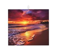 Dish Drying Mat for Kitchen Counter Microfiber Super Absorbent Non-Slip Drying Mats Large Dish Draining Mat Kitchen Counter Quick Dry Pad Beautiful Beach Sunset Dish Rack Pad 18" x 16"