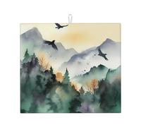 Dish Drying Mat for Kitchen Counter Microfiber Super Absorbent Non-Slip Drying Mats Large Dish Draining Mat Kitchen Counter Quick Dry Pad Mountain birds watercolor Dish Rack Pad 18" x 16"