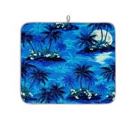 Dish Drying Mat for Kitchen Counter, Microfibre Drying Pad Black Blue Island Palm Trees Coffee Mat 40x45cm