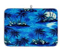 Dish Drying Mat for Kitchen Counter, Microfibre Drying Pad Black Blue Island Palm Trees Coffee Mat 60x45cm