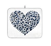 Dish Drying Mat for Kitchen Counter, Microfibre Drying Pad Blue Leopard Pattern Love Heart Coffee Mat 40x45cm