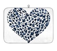 Dish Drying Mat for Kitchen Counter, Microfibre Drying Pad Blue Leopard Pattern Love Heart Coffee Mat 60x45cm