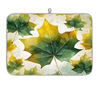 Dish Drying Mat for Kitchen Counter, Microfibre Drying Pad Bow Green Watercolor Maple Leaf Coffee Mat 60x45cm