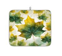 Dish Drying Mat for Kitchen Counter, Microfibre Drying Pad Bow Green Watercolor Maple Leaf Coffee Mat 40x45cm