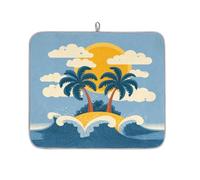 Dish Drying Mat for Kitchen Counter, Microfibre Drying Pad Cartoon Tropical Island Waves Coffee Mat 40x45cm