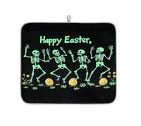 Dish Drying Mat for Kitchen Counter, Microfibre Drying Pad Happy Easter Green Skull Coffee Mat 40x45cm