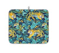 Dish Drying Mat for Kitchen Counter, Microfibre Drying Pad Jungle Tiger Art Painting Coffee Mat 40x45cm