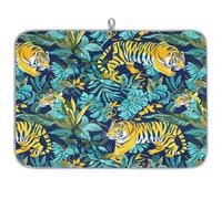 Dish Drying Mat for Kitchen Counter, Microfibre Drying Pad Jungle Tiger Art Painting Coffee Mat 60x45cm