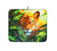Dish Drying Mat for Kitchen Counter, Microfibre Drying Pad Jungle Tiger Graffiti Coffee Mat 40x45cm