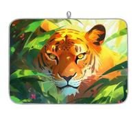 Dish Drying Mat for Kitchen Counter, Microfibre Drying Pad Jungle Tiger Graffiti Coffee Mat 60x45cm