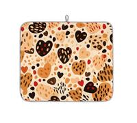 Dish Drying Mat for Kitchen Counter, Microfibre Drying Pad Leopard Pattern Love Heart Coffee Mat 40x45cm