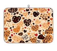 Dish Drying Mat for Kitchen Counter, Microfibre Drying Pad Leopard Pattern Love Heart Coffee Mat 60x45cm