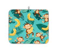 Dish Drying Mat for Kitchen Counter, Microfibre Drying Pad Monkey Banana Leaves Coffee Mat 40x45cm
