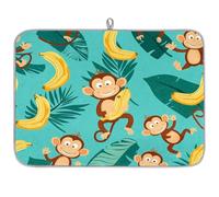 Dish Drying Mat for Kitchen Counter, Microfibre Drying Pad Monkey Banana Leaves Coffee Mat 60x45cm