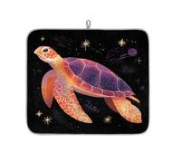 Dish Drying Mat for Kitchen Counter, Microfibre Drying Pad Purple Gold Starry Sky Sea Turtle Coffee Mat 40x45cm